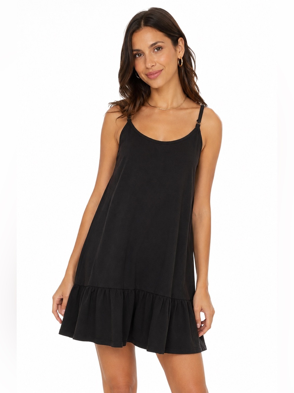 SHEIN Black 100% Cotton Ruffle Hem Mini Dress Adjustable Straps Size M